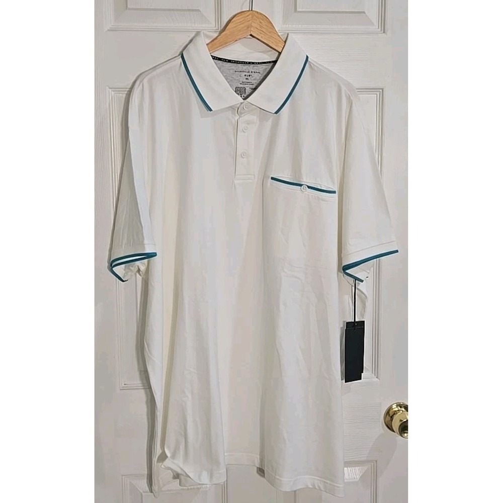 Shaquille O'Neal Polo Shirt 3XL White Collared Short Sleeve Green Trim NEW